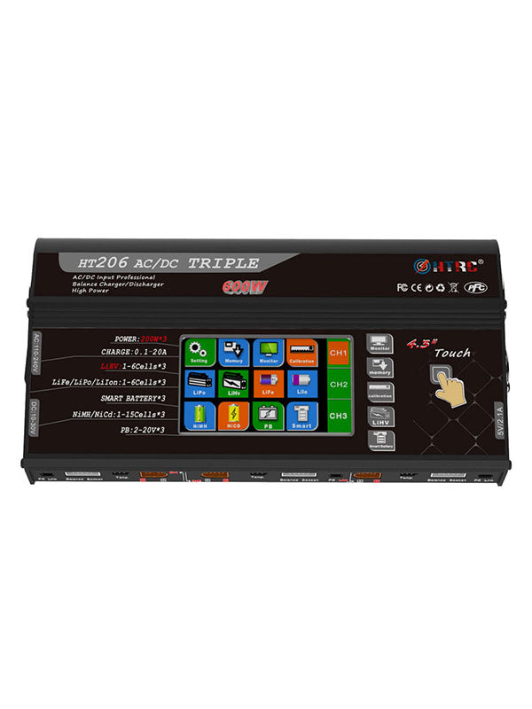 HT206 AC DC Triple Port 200w*3 20A charger Professional RC Toy Lipo Battery Balance Charger for Lilon/LiPo/LiFe/LiHV Battery