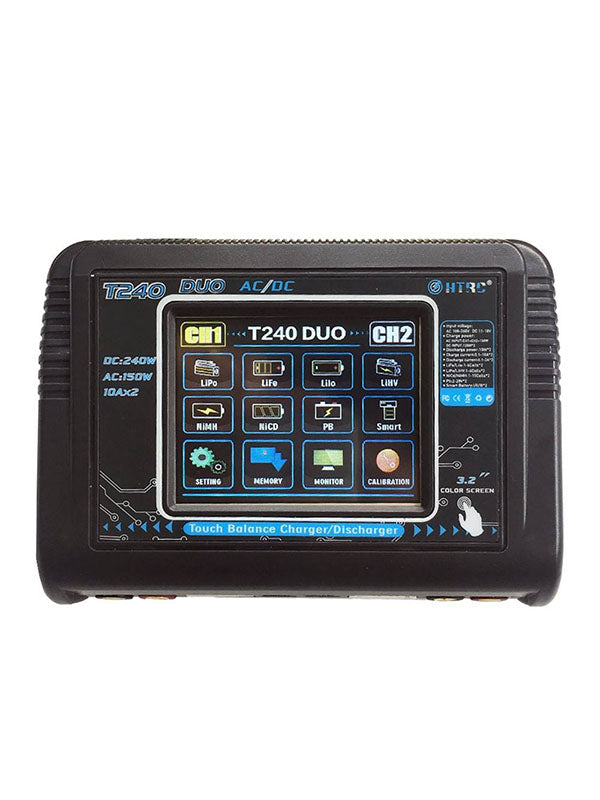 HTRC Lipo Charger 1-6S Touch Screen Dual Discharger AC150W DC240W 10A T240 Fast Balance Battery Charger for RC Li-ion Life NiCd