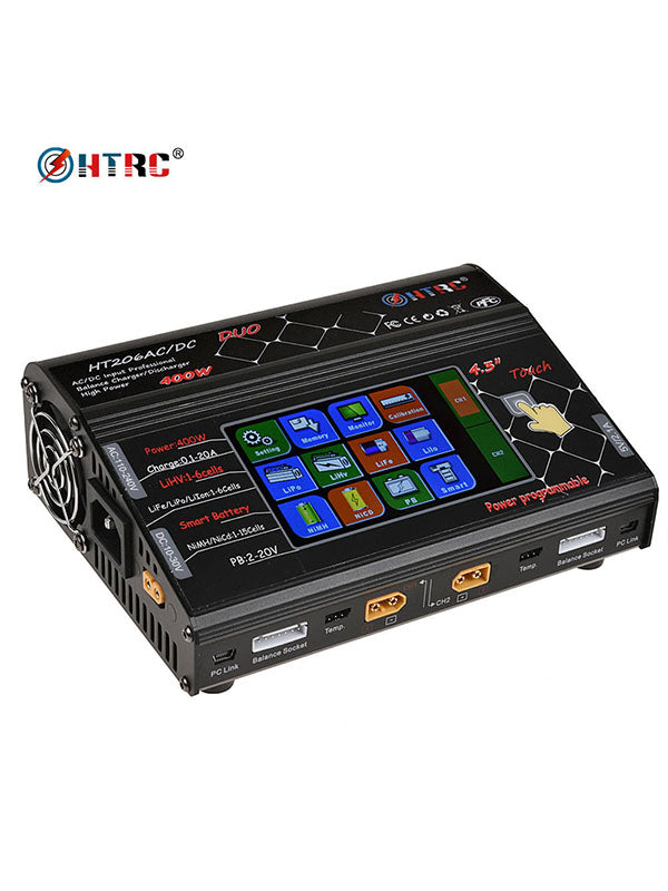 HTRC HT206 AC/DC 4.3"Color Touch Scree 200W*2 20A*2 Dual Port RC Lilon/LiPo/LiFe/LiHV Battery Charger / Discharger