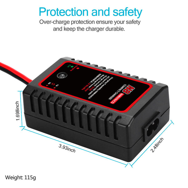 NiMH Charger, AC 100-240V Output N8 20W 1A/2A Battery Chargers with Standard Tamiya Connector for 2-8S2.4-9.6V Drone RC Car