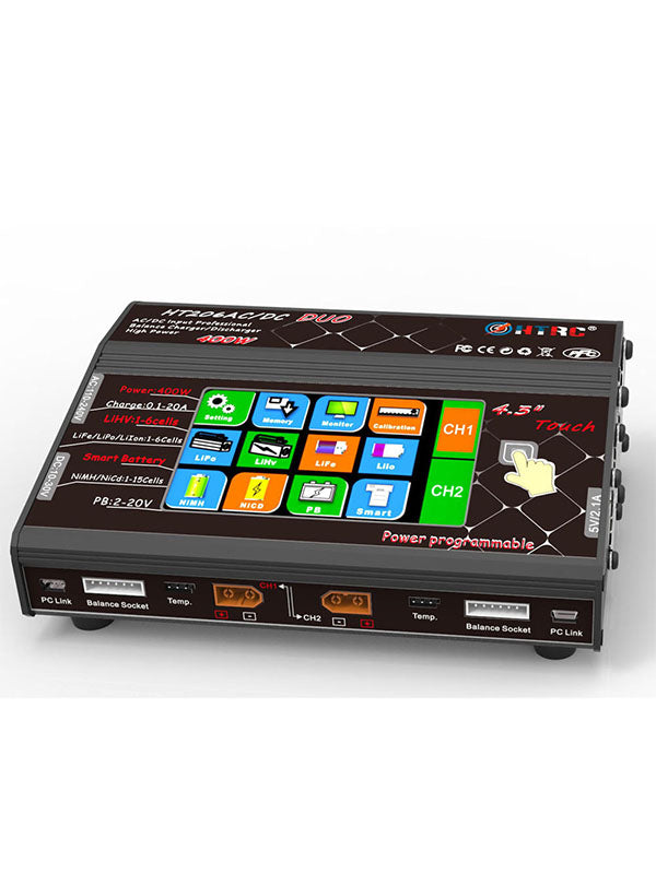 HTRC HT206 AC/DC DUO 200W*2 20A*2 Dual Port 4.3" Color LCD Touch Screen RC Lipo Balance Charger for Lilon/LiPo/LiFe/LiHV Battery