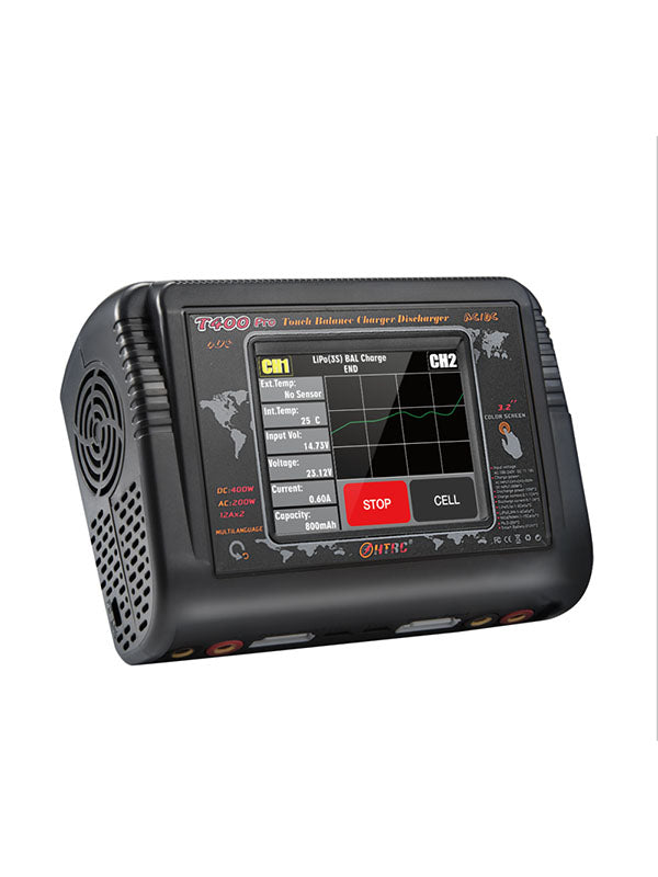 HTRC T400 Pro Lipo Battery Charger DC400W AC 200W 12A*2 Discharger RC For LiPo LiHV LiFe Lilon NiCd NiMh Pb battery